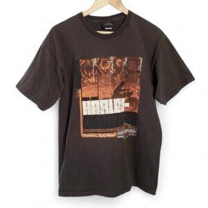 Harley Davidson Motorcycle Distressed‎ Graphic Biker Shirt Men's Orange Logo L